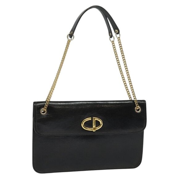 Christian Dior Chain Shoulder Bag Leather Black Gold Auth bs25228 - Picture 1 of 16